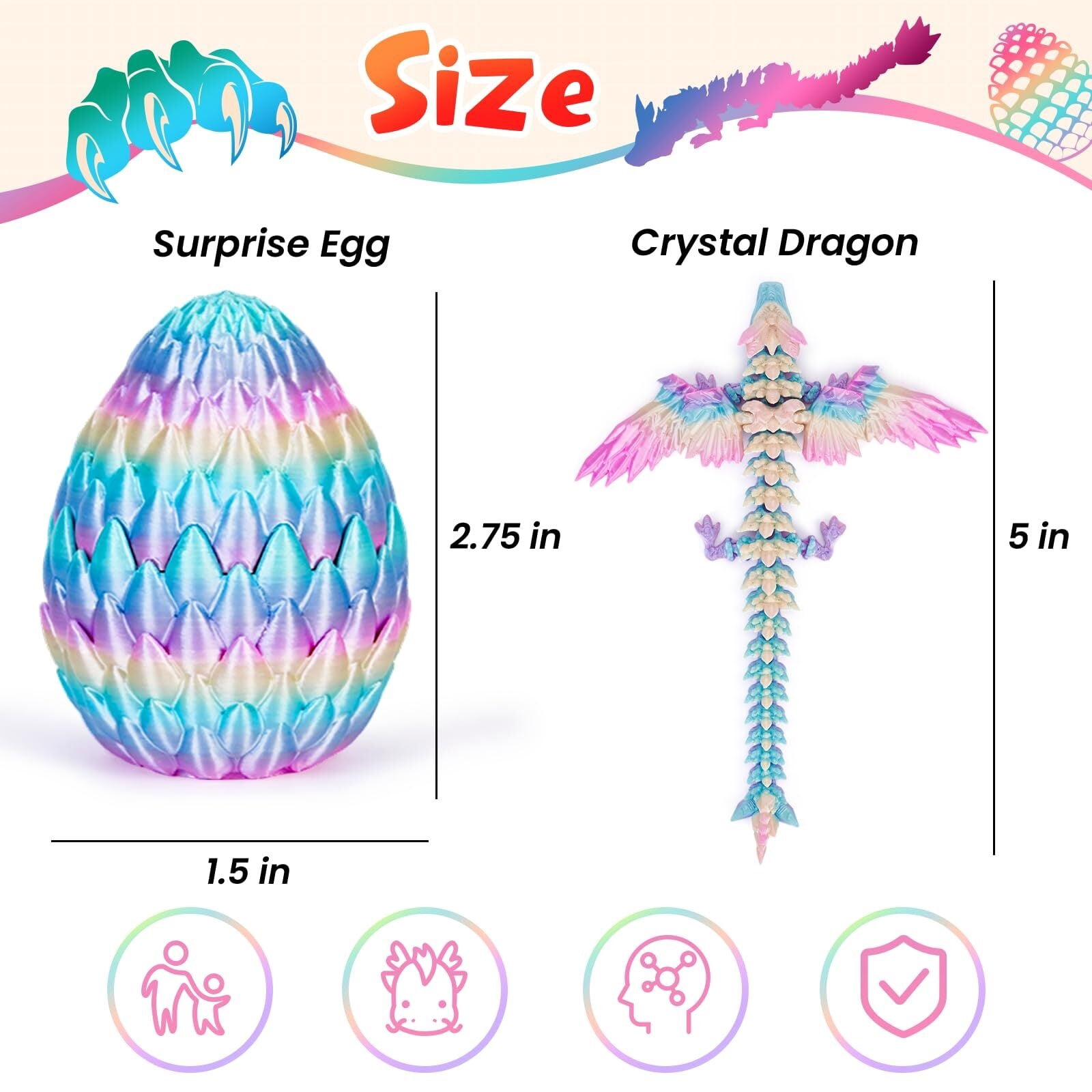 3D Printed Dragon Eggs  4PCS Articulated Dragon , Mystery 3D Fidget Dinosaur Eggs Set for & Adults, Fantasy Desk Decor & Collectible Gifts
