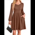 thumbnail image 1 of Vestido de Mujer con Mangas Largas Tipo Farol, Cuello Redondo, Falda Evasé, Moda de Otoño Marrón Oscuro XXL, 1 of 7