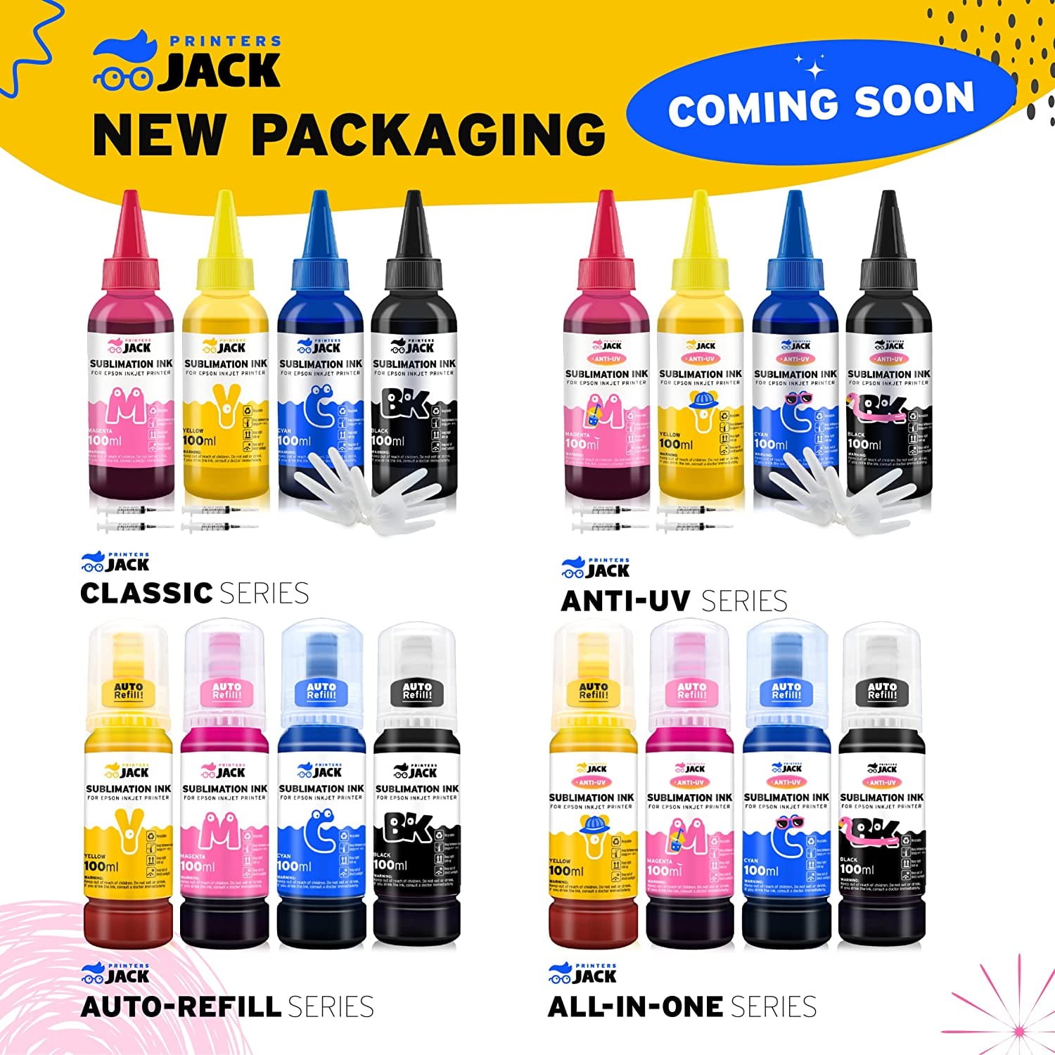 Printers Jack 400ml Sublimation Ink for Epson C88+ Inkjet Printers Heat Press Transfer on Mugs, Plates, Sheets, Polyester Shirts, Cases, 3-Layer