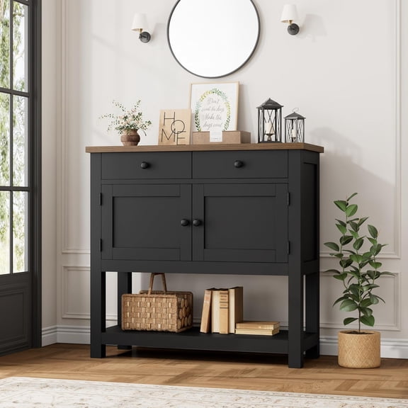 Farmhouse Console Table with Storage Cabinet and Drawers for Entryway Living Room