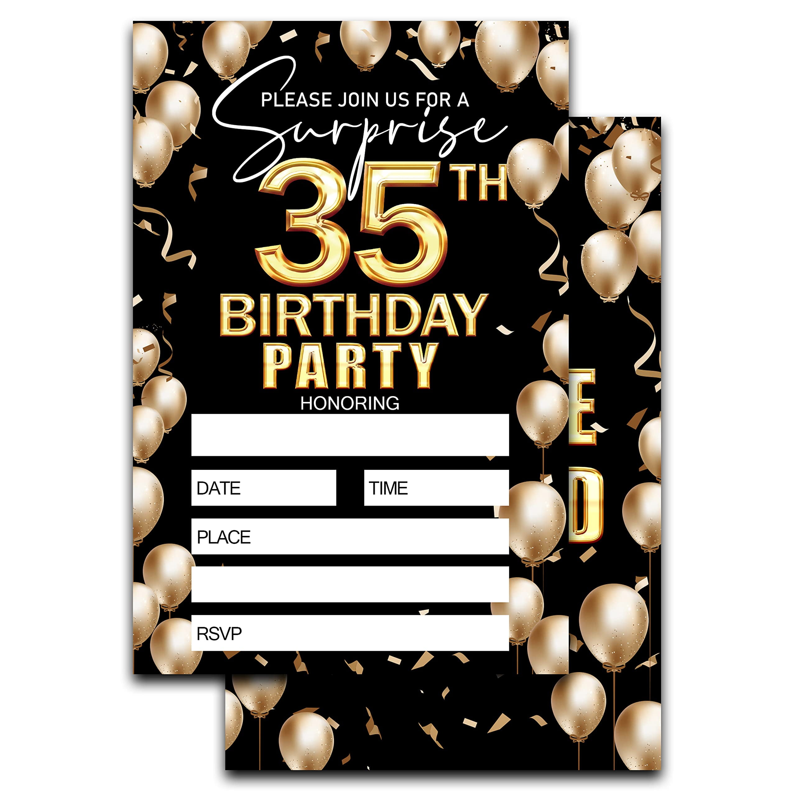 35th Birthday Invitation - Black And Gold Birthday Invite - Birthday Invite Ideas For Adult Woman and Man - 20 Fill-in Invitation Cards With 20 Envelopes -TH006 - Walmart.com