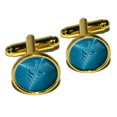 Symbol Cufflinks Cufflinks - Medical Caduceus Symbol - EMT RN MD Round Cufflinks