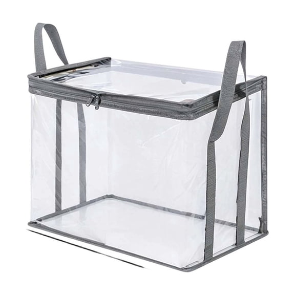 Tunhigl 20L Large Heavy Duty Clear Storage Bags, Moving Bags - Waterproof Storage Totes with Handles & Zippers, Foldable for College Dorm, Christmas Storage,Gray