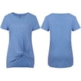thumbnail image 4 of SWQZVT Women Summer Fashion Tops Short Sleeve T Shirts Twist Knotted Blouses Casual Loose Fit Tunics Blue Tees, 4 of 6