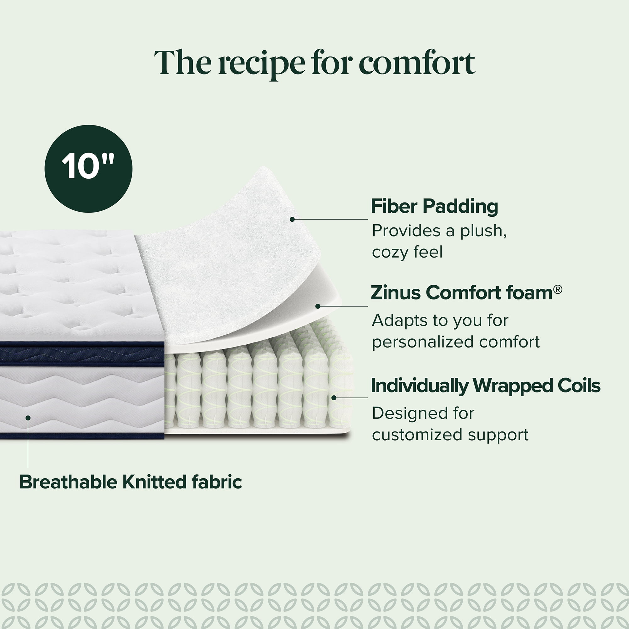 Zinus 10" Pocket Coil Euro Top Hybrid Mattress, Queen
