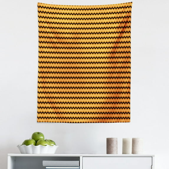 Stripes Tapestry, Chevron Zigzags Pattern with Warm Tones Geometric Lines Composition, Fabric Wall Hanging Decor for Bedroom Living Room Dorm, 5 Sizes, Orange Black Pale Orange, by Ambesonne