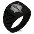 thumbnail image 1 of Stainless Steel Gungnir Odin's Spear Viking Norse Chevron Pattern Biker Style Polished Ring, 1 of 1