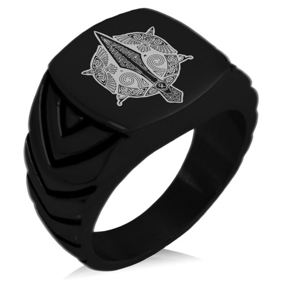 Stainless Steel Gungnir Odin's Spear Viking Norse Chevron Pattern Biker Style Polished Ring