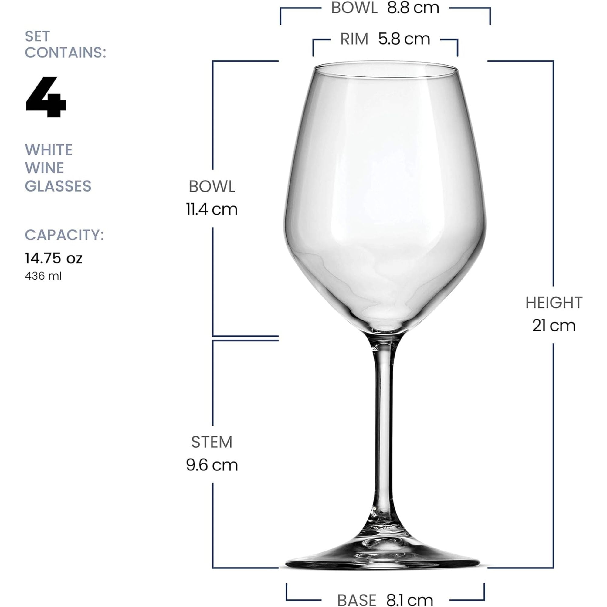 Bormioli Rocco 14.75 oz White Wine Glasses (Set Of 4): Crystal Clear Star Glass, Laser Cut Rim For Wine Tasting, Elegant Party Drinking Glassware, Restaurant Quality