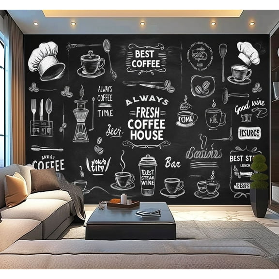 Peel and Stick Wallpaper European Style Hand Painted Coffee Shop Mural Restaurant Cafe Hotel Modern Art Wall Mural Decor Self Adhesive and Removable 100in x 144in