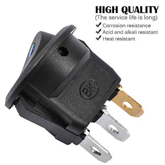 AutoEC 3pc 12V 20A Car Truck Round Rocker Toggle LED Switch Blue Light SPST On-off Control