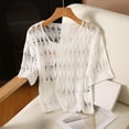 thumbnail image 2 of Feancey Womens Crochet Cover Up Tops Knit Hollow Out Summer Sweaters Half Sleeve Casual Beach Cover Ups for Swimwear White Free Size, 2 of 6