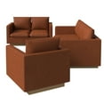 thumbnail image 5 of LeisureMod 3-Piece Sofa Set Upholstered in Leather with Brushed Gold Stainless Steel Base and Removable Foam Padded Cushions for Modern Home, Living Room, Offices Nervo Collection in Cognac Tan, 5 of 8