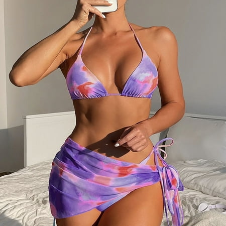 

Finelylove Swimsuit Women Lightly Lined Sport Bra Style Bikini Purple M