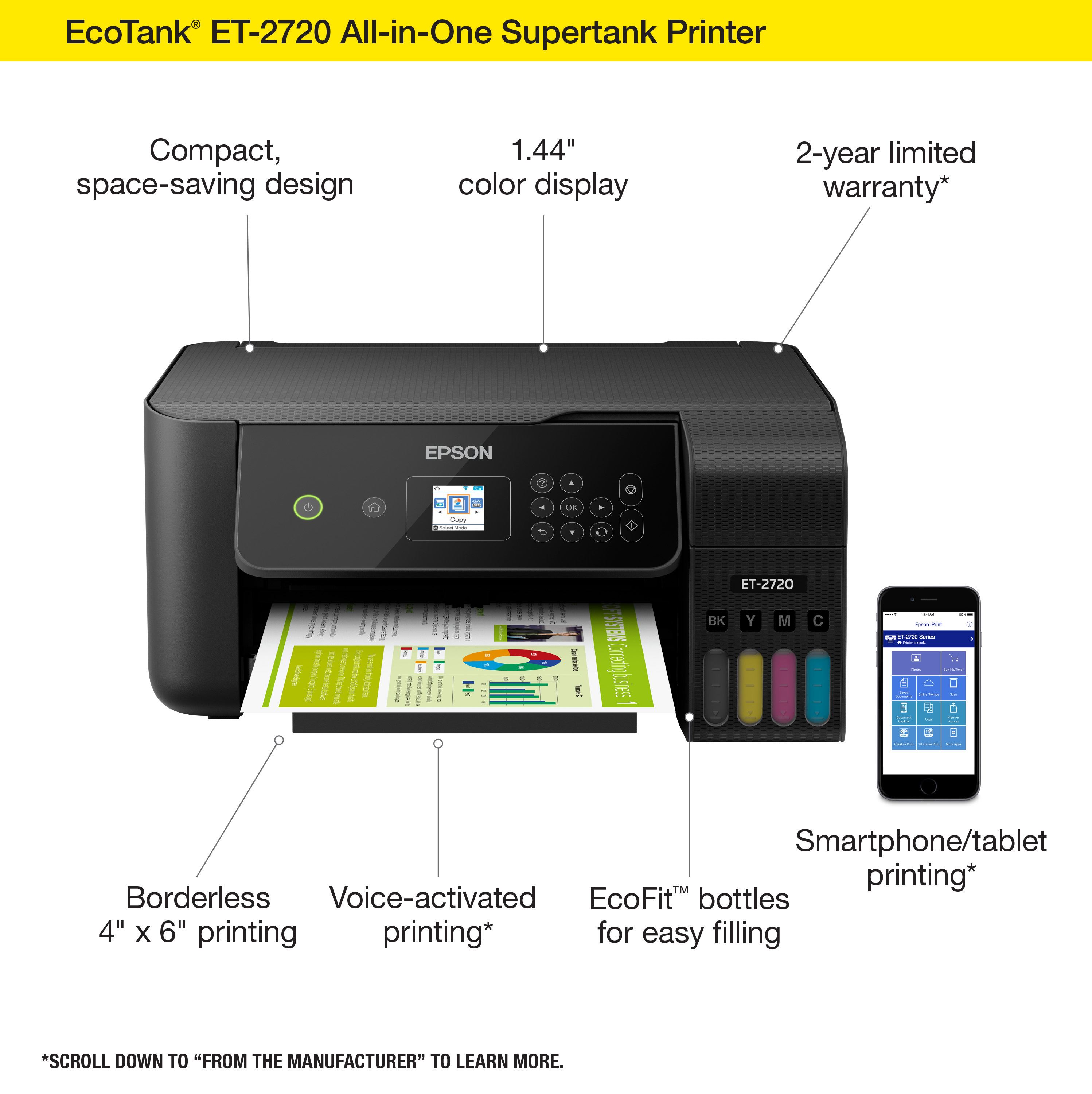 Epson EcoTank ET-2720 Wireless All-in-One Color Supertank Printer - Black - image 2 of 4