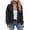 Black, variant on Quilted Waffle Knit Bomber Jacket for Women, Stand Collar Full Zip Long Sleeve, Casual Fall Lightweight Outerwear, 1 Piece, S-XXL, Plus Size Friendly