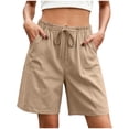 thumbnail image 3 of Taqqpue Womens Linen Shorts 5 Inch under 10 Dollars Elastic Waist Plus Size Athletic Shorts Solid Color Fashion Comfy Drawstring Casual Pocket Loose Shorts Pants Clearance for Women, 3 of 8