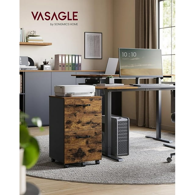 VASAGLE 2-Drawer File Cabinet, Small Rolling Filing Cabinet for Home Office, Printer Stand, for A4, Letter-Size Documents, 15.7 x 16.5 x 27.6 Inches, Rustic Brown and Ink Black