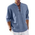 thumbnail image 2 of Men's Solid Color Vintage Shirt with Laced Stand Collar and Loose Fit, Casual Design for Retro Styles and Comfortable Wear,Blue,2XL, 2 of 3
