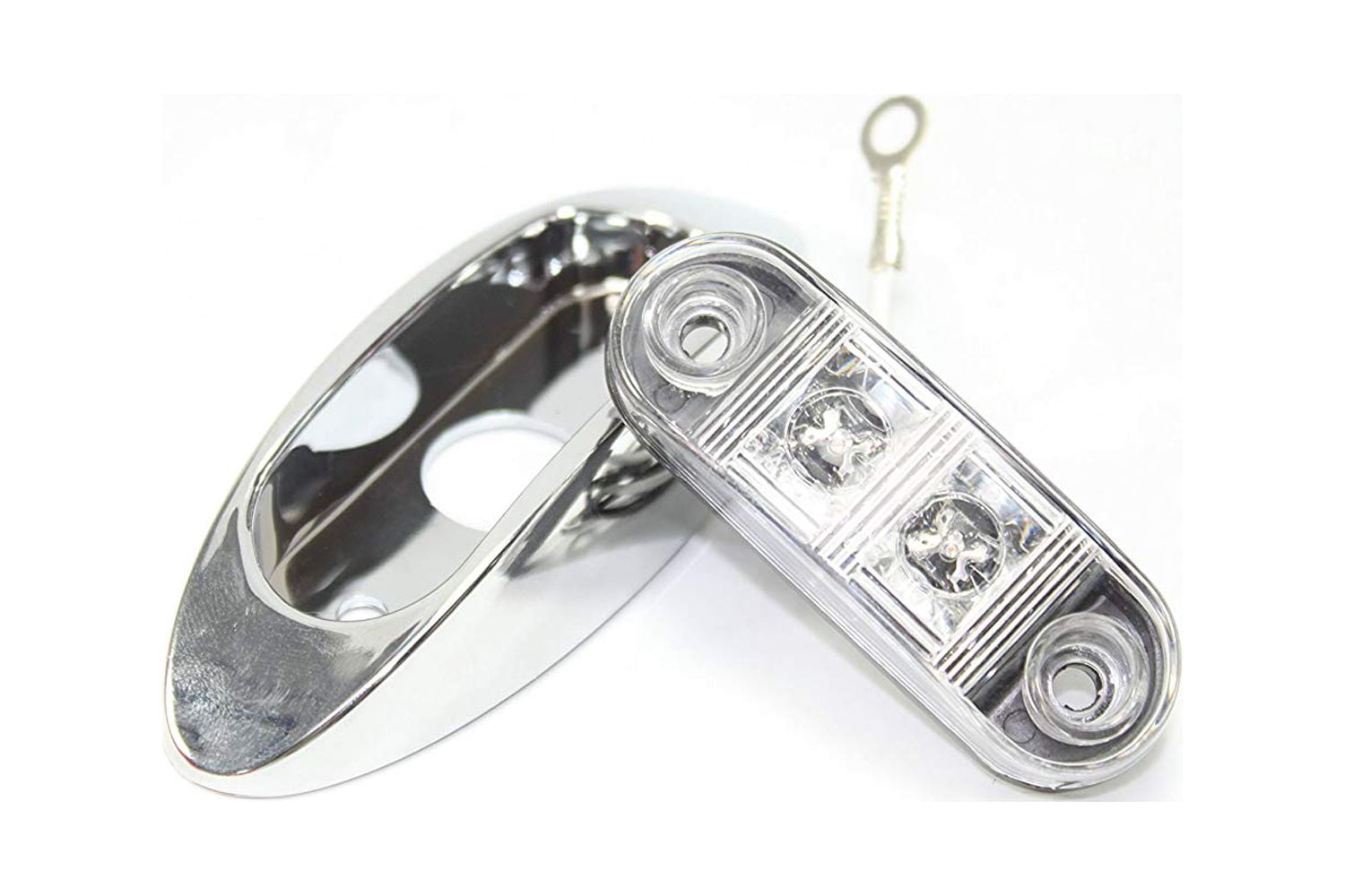 Pair of 2 LED Oval Clearance/Side Marker Light with Chrome Bezel Clear Lens Red for TRUCK TRAILER 2" -D