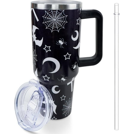 

40 oz Goth Moon Tumbler with Handle and Straw Black Gothic Travel Mug Water Bottle Stainless Steel Insulated Cup with Lid and Straw Birthday Christmas Halloween Gifts