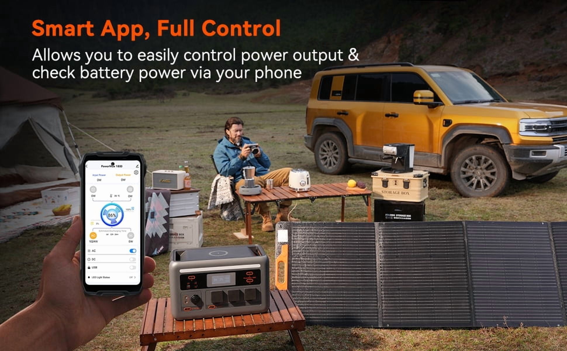 OSCAL PowerMax 1800 Solar Generator, 1024Wh LiFePO4 Battery, 1800W AC (3200W Surge), 11 Outlets, APP Control