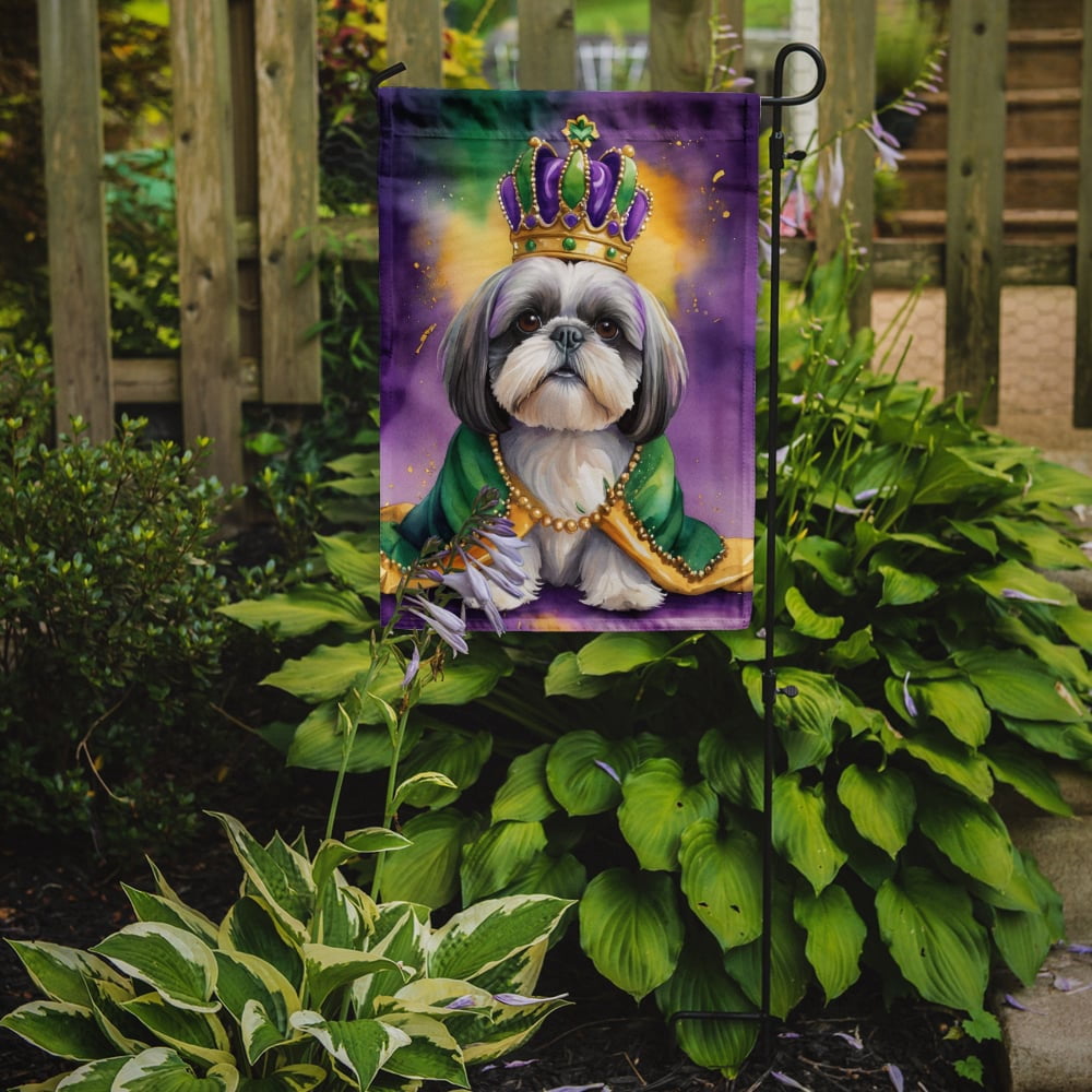 Shih Tzu King of Mardi Gras Garden Flag 11.25 in x 15.5 in