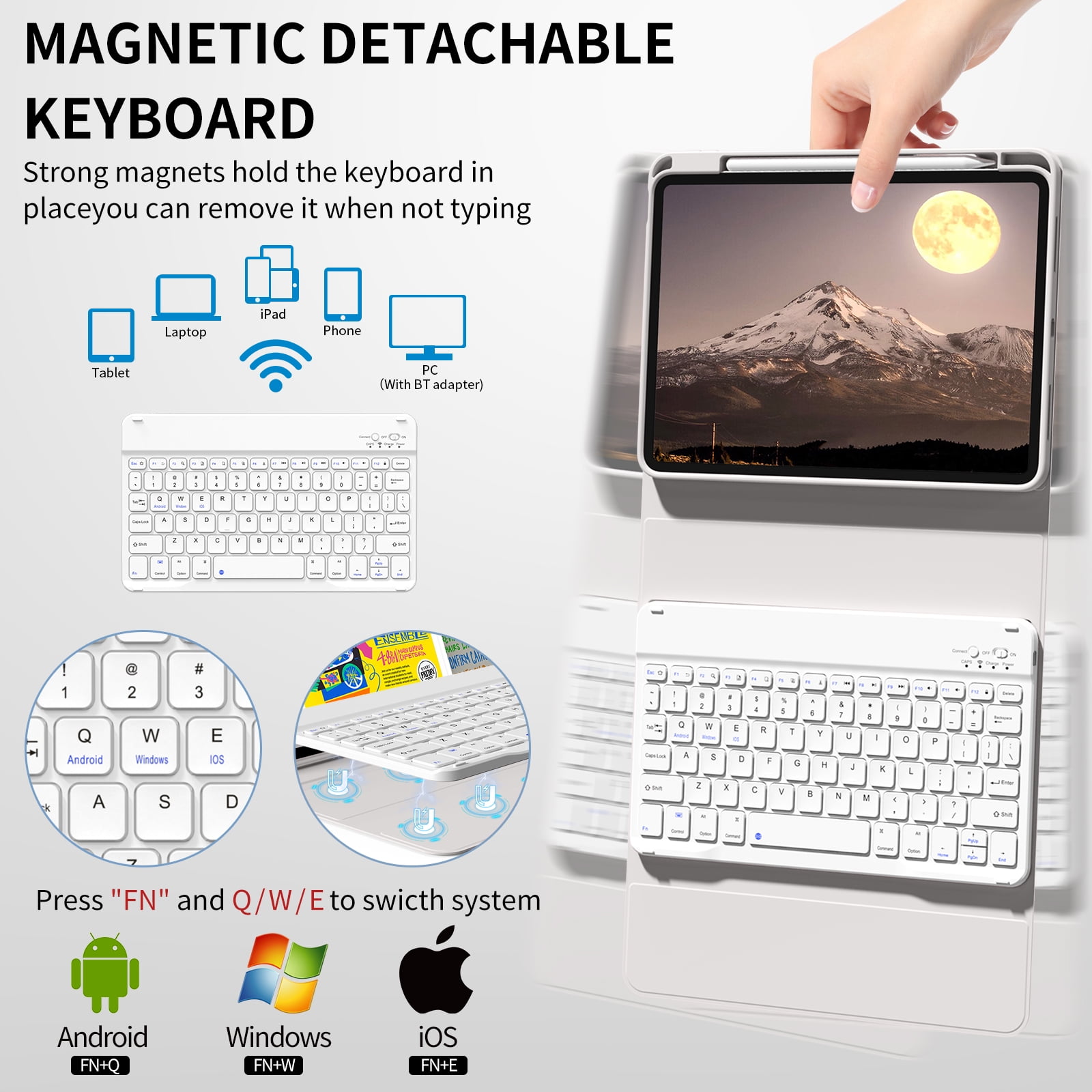 Kenke Case for iPad (A16) 11th Generation 11 inch 2025 with Keyboard,iPad 10th Generation 10.9 inch 2022 Detachable Bluetooth Keyboard Rechargeable,with Pencil Holder,Soft TPU Back Cover,Grey