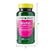 Spring Valley Biotin Dietary Supplement Softgels for Hair/Skin/Nails Health, 5,000 mcg, 240 Count