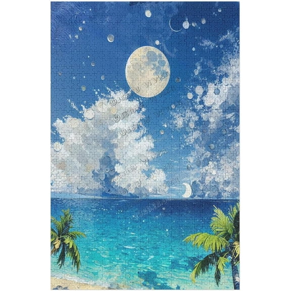 500 Piece Summer Palm Beach Landscape Jigsaw Puzzle, Vibrant Precision Cut Nature Scenery, Family Activities Game for Adults and Families