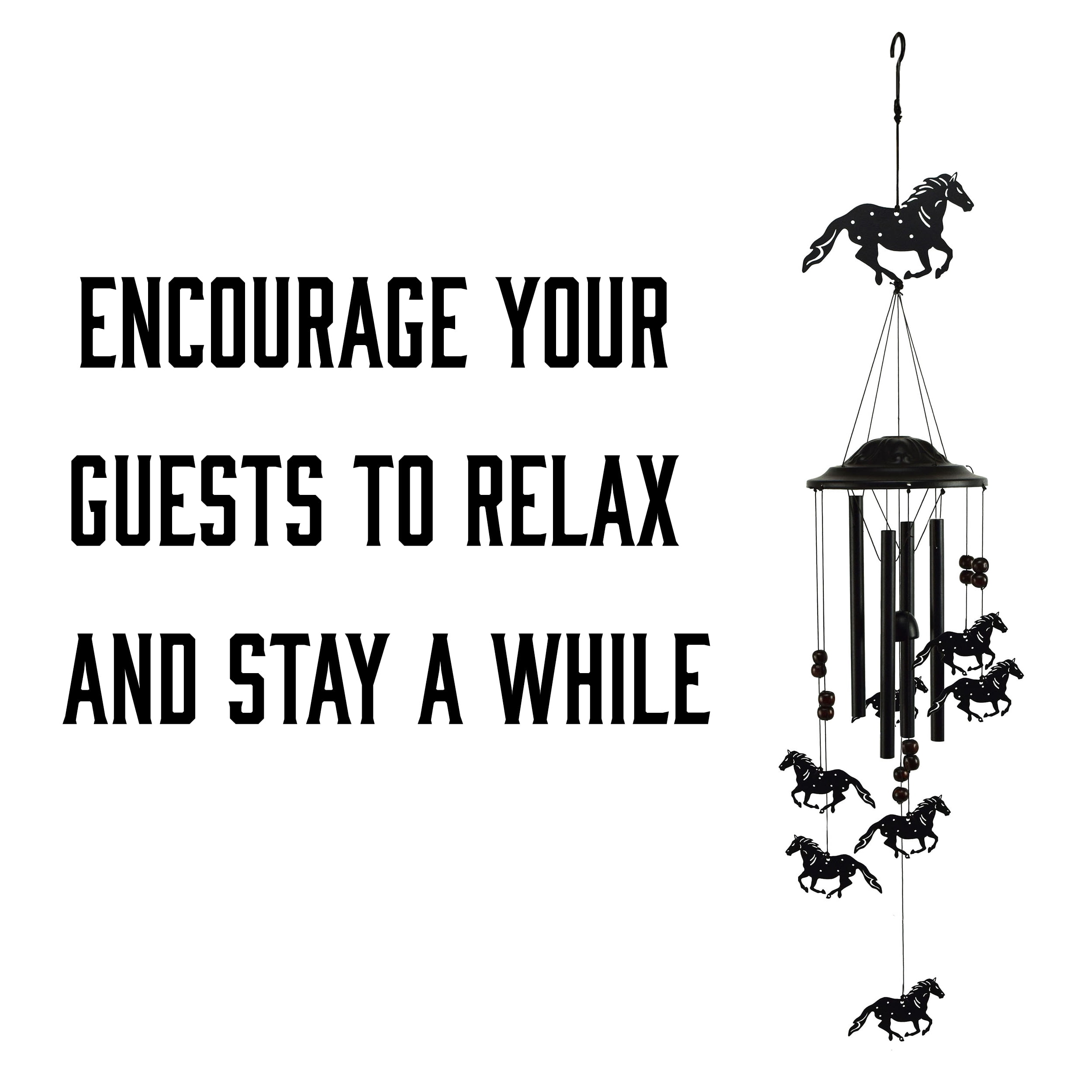 Rivers Edge Products Rivers Edge Products 40" Brass Wind Chime for Outside - Weather-Resistant Soothing Metal Wind Bell - Western Animal Outdoor Decor for Patio, Garden, Porch, Cabin - Horse Black