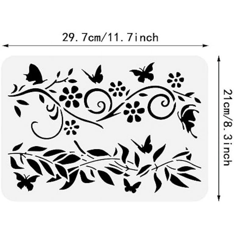 Flower Border Stencil 12x8 flower-border-stencil-12x8-butterfly-border-painting-template-reusable-vine-corner-stencil-diy-art-leaf-stencil-walmart-com