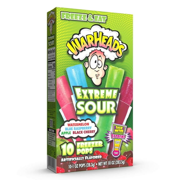 Warheads Extreme Sour Popsicles, Artificially Flavored Freezer Pops, 1 oz, 10 Count