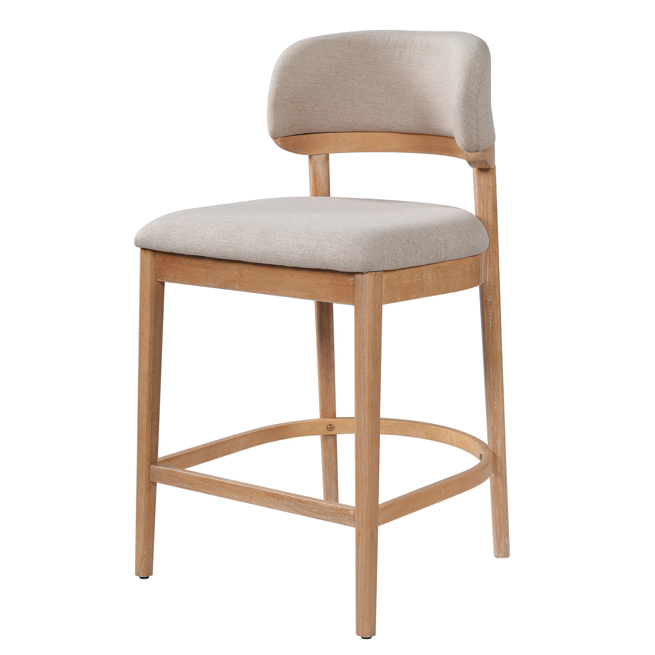 Christopher Knight Home Mid-Century Curved Back Counter Stools with Beige Upholstery, Natural, Set of 2