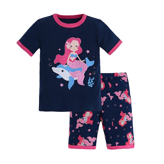 Vividxx Girl Outfits Two Sets Of Children's Cartoon Print Thin Short Sleeve Short Pants Pajamas Sets With Cartoon Print 3-4 Years
