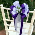 thumbnail image 3 of Purple & White Wedding Pull Bows with Tulle Tails and Rosebuds - 8" Wide, Set of 6, Aisle Decor, Reception, 3 of 4