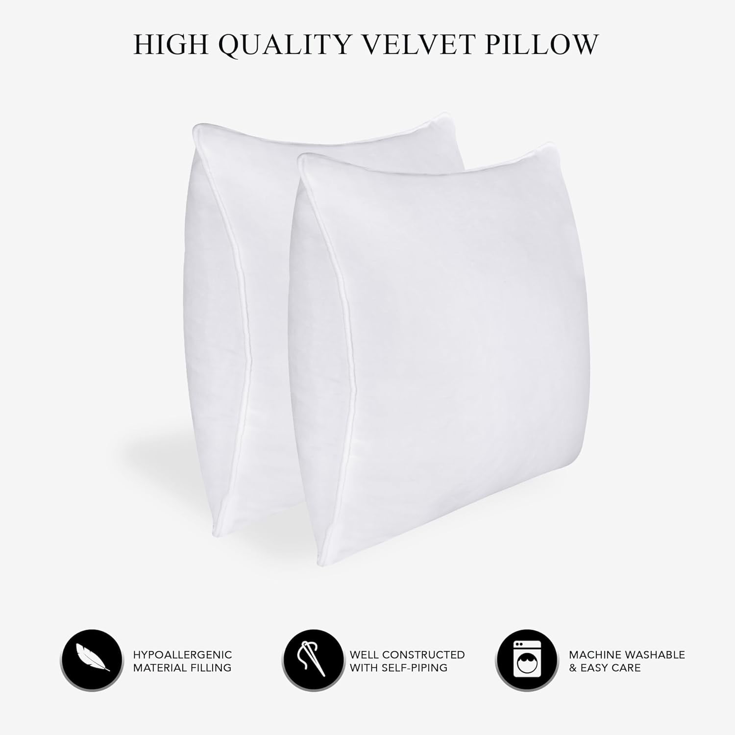 A1HC Hypoallergenic Down Alternative Pillow Inserts, 18x18 in, Square, Pack of 2, White
