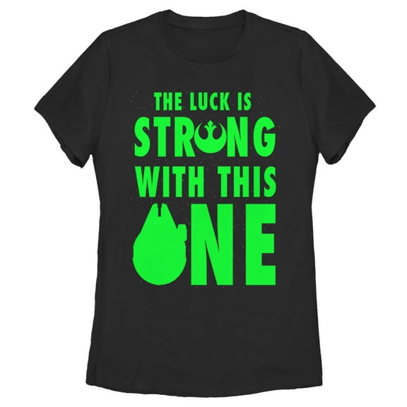 Women's Star Wars St. Patrick's Day Luck is Strong Falcon Graphic Tee Black X Large