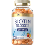 Biotin 10000mcg Gummies | 100 Count | Peach Flavor Supplement | by Carlyle