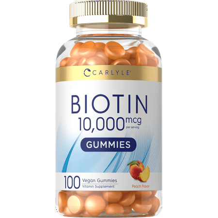 Biotin 10000mcg Gummies | 100 Count | Peach Flavor Supplement | by Carlyle