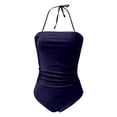 thumbnail image 5 of WEIGFI Womens Swimsuit One-Piece Strapless Halter Neck Solid Color Bathing Suit Tummy Control Comfort Party Swimwear,Dark Blue,S, 5 of 5