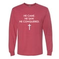 thumbnail image 2 of Wild Bobby, He Came He Saw He Conquered Inspirational/Christian Men Long Sleeve Shirt, Vintage Heather Red, XX-Large, 2 of 6