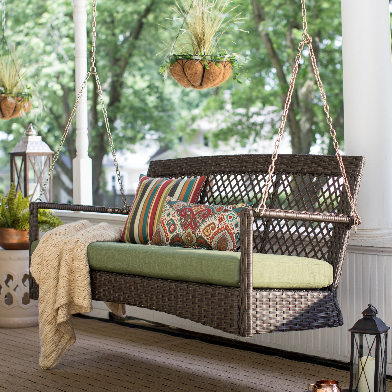 Belham Living Asheville 4.9 ft. Resin Wicker Porch Swing with Cushion by