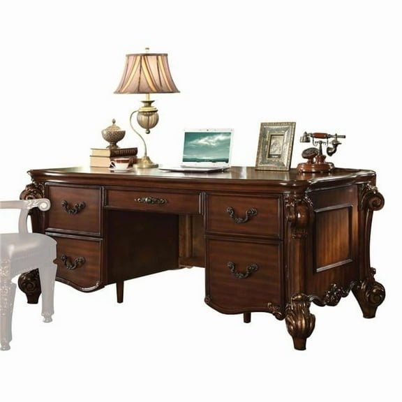 HomeRoots 348663 37 x 74 x 31 in. Cherry Wood Poly Resin Executive Desk