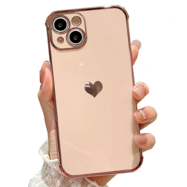 Funda de teléfono con forma de corazón para iPhone 14, color rosa, TPU, protección total
