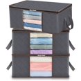 thumbnail image 1 of Paquete de 3 bolsas de almacenamiento de ropa de 35 l, caja de almacenamiento debajo de la cama plegable gris, organizador de armario para fundas de edredón, ventana transparente de tela resistente p, 1 of 5