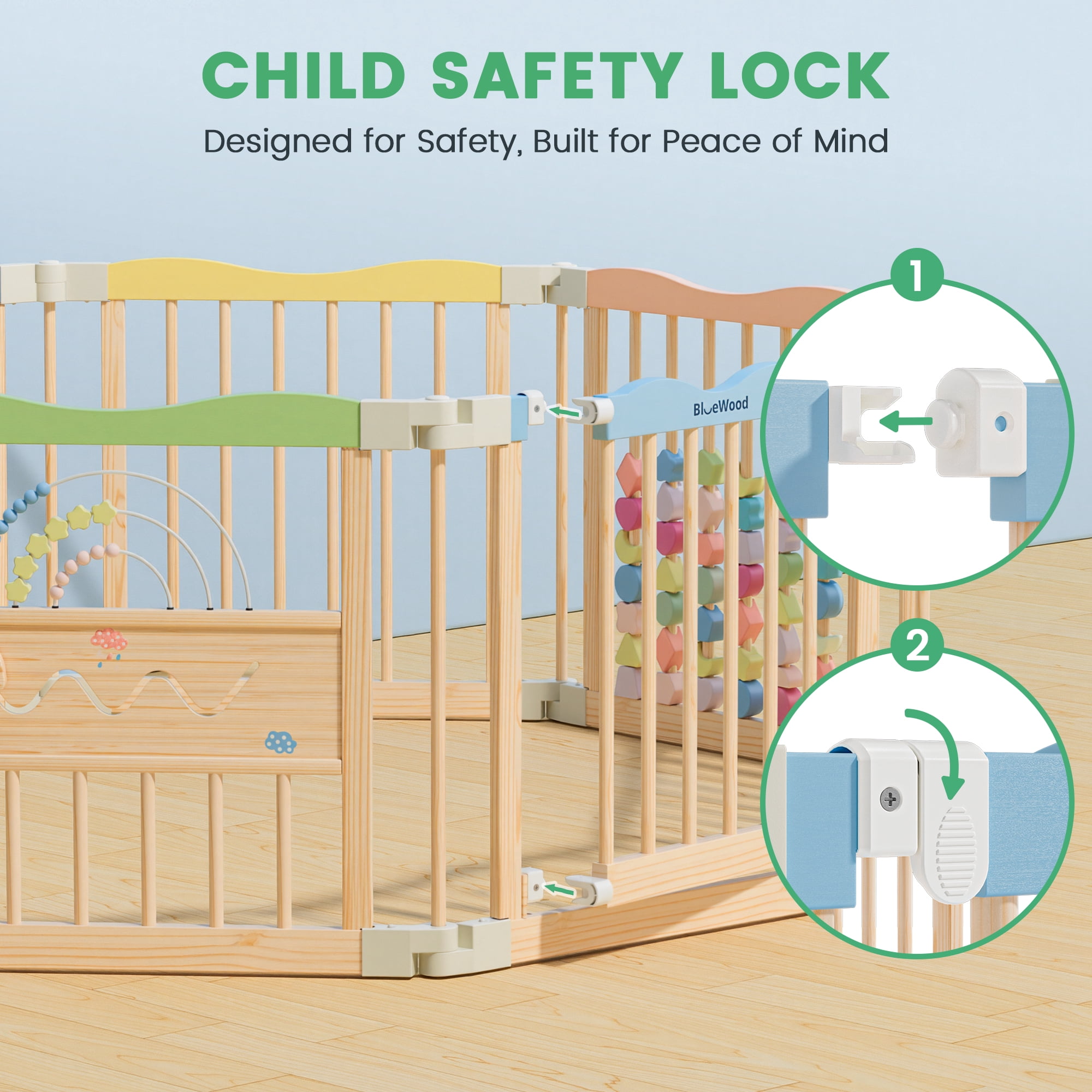 Buballino 8-Panel Baby Safety Fence Set - 100% Solid Pine Wood, 23.2"x23.6" Panels, Freestanding Easy Assembly Play Area Enclosure