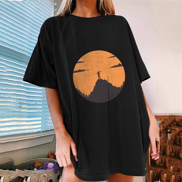 ICHUANYI Clearance Women's Short Sleeve Summer Beach Printed Casual Top Pullover T-shirt(Black, M) ICHUANYI WER2023081202284