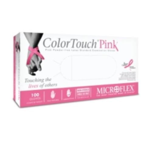 X-Small Support Breast Cancer Funding MicroFlex Color Touch Pink Latex Gloves 1 Box OF 100 Gloves