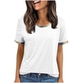 thumbnail image 2 of Tqcoqu Women's Metallic Trim T Shirt V Neck Short Sleeve Tee Casual Summer Tops,White,Women's S-XXL, 2 of 7